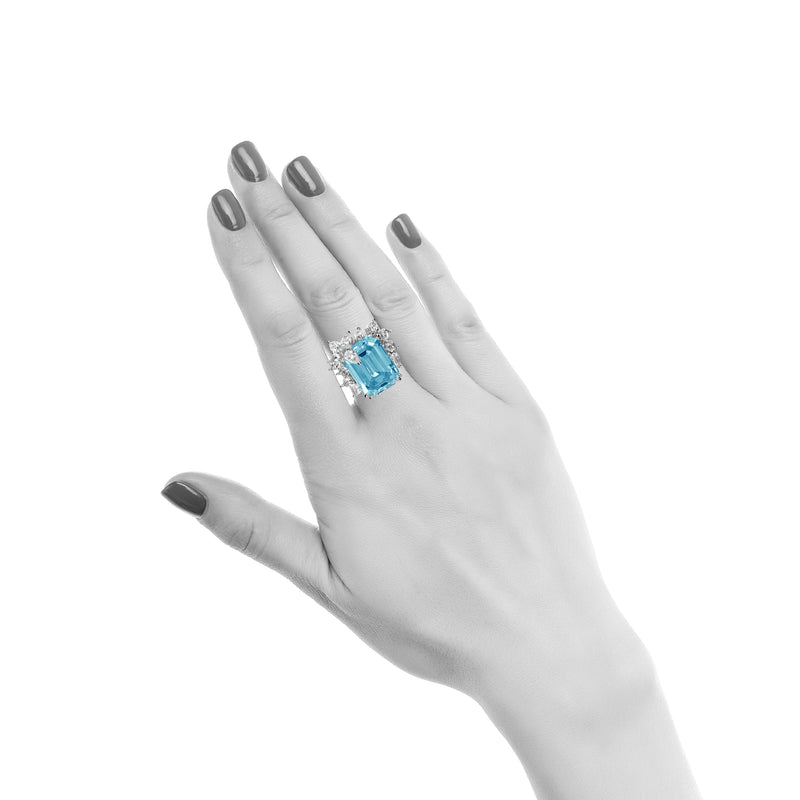 Emerald Cut Aquamarine Cocktail Ring with Pear Shaped Accents