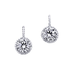 Round Cut Halo Drop Earrings – 14 CTW