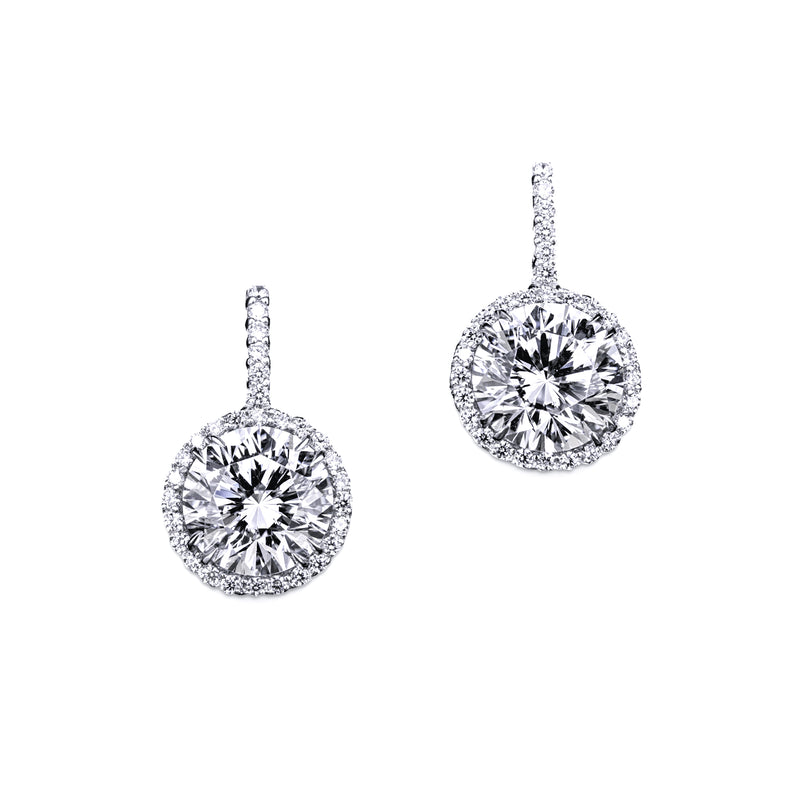 Round Cut Halo Drop Earrings – 14 CTW