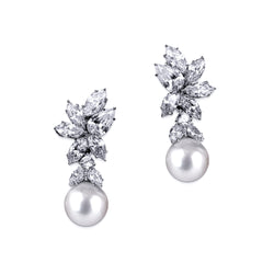 Pearl Earrings with Marquise, Pear, and Round Accents - White/Grey