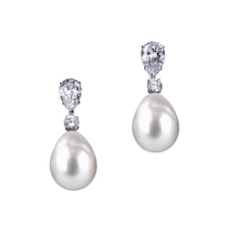 Teardrop Pearl Earrings with Pear and Round Accents - White/Grey