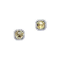 Asscher Cut Canary Halo Studs – 5 CTW