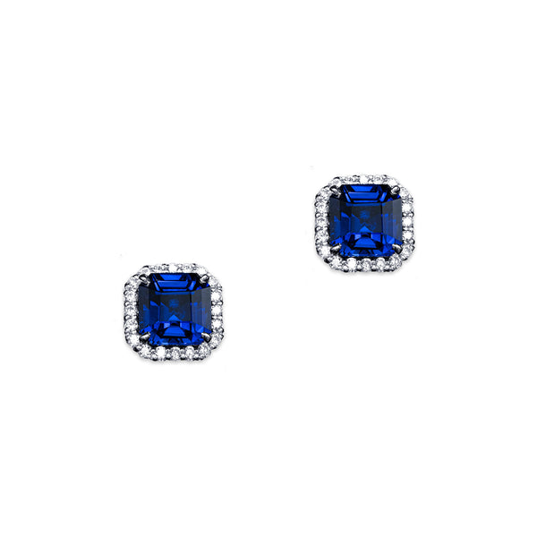 Asscher Cut Sapphire Halo Studs – 5 CTW