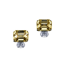 Emerald Cut Canary Earrings with Oval Accents – 13.5 CTW