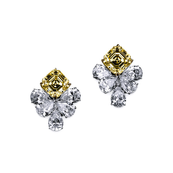 Asscher Cut Canary Earrings with Pear Drops – 13 CTW