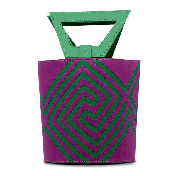 Mola and Leather Bucket Bag - Green
