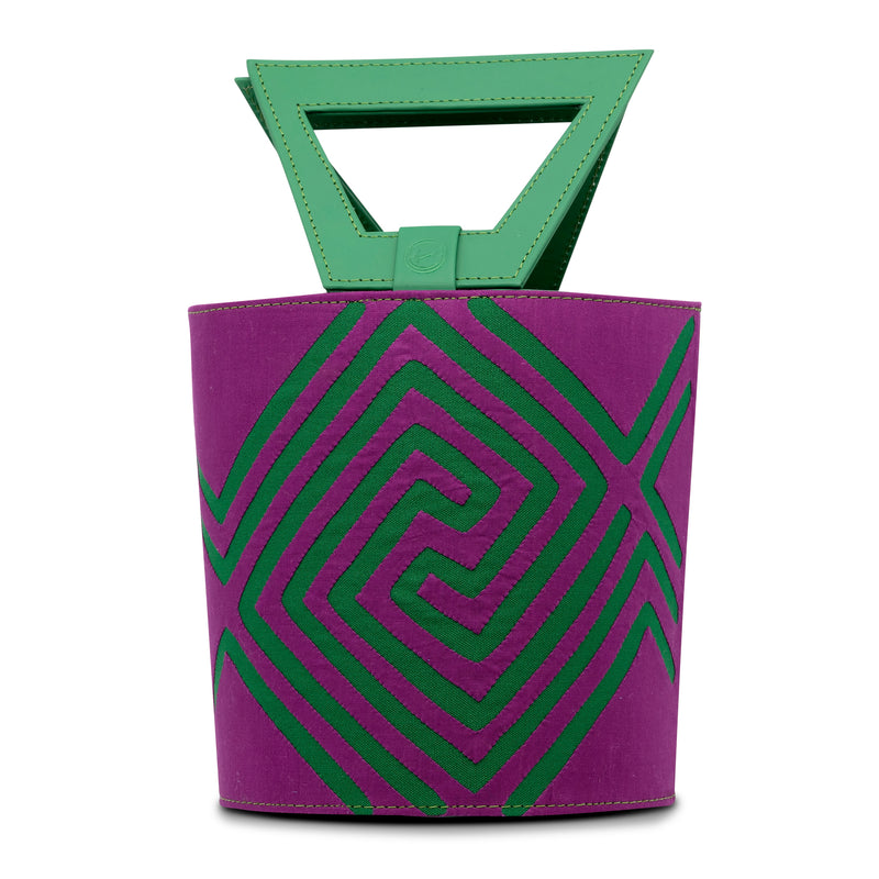 Mola and Leather Bucket Bag - Green