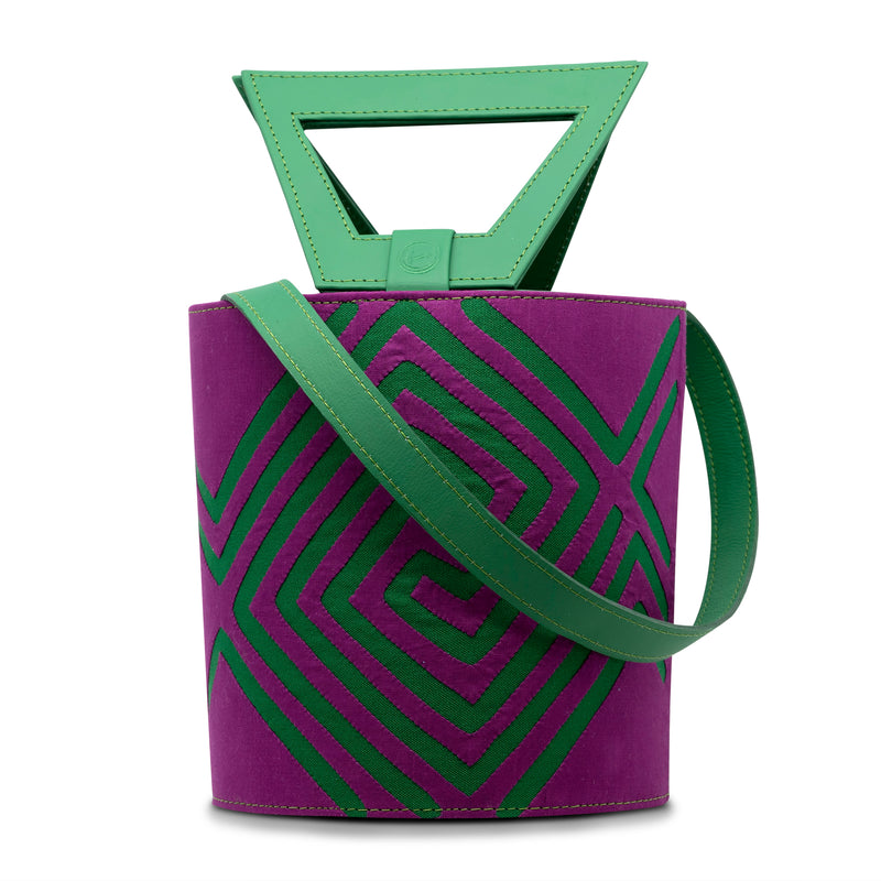 Mola and Leather Bucket Bag - Green