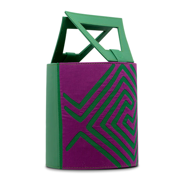 Mola and Leather Bucket Bag - Green
