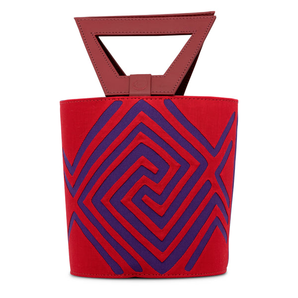 Mola and Leather Bucket Bag - Red