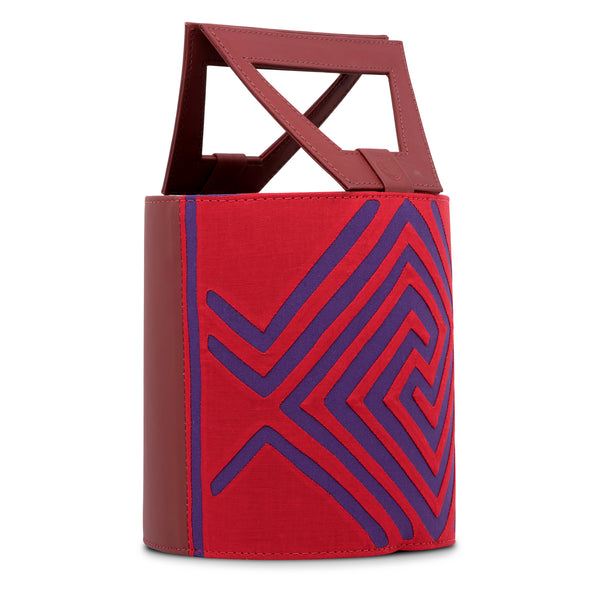 Mola and Leather Bucket Bag - Red