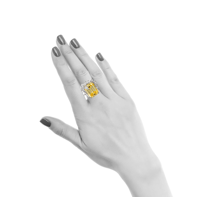 Emerald Cut Canary Cocktail Ring with Pear Shaped Accents