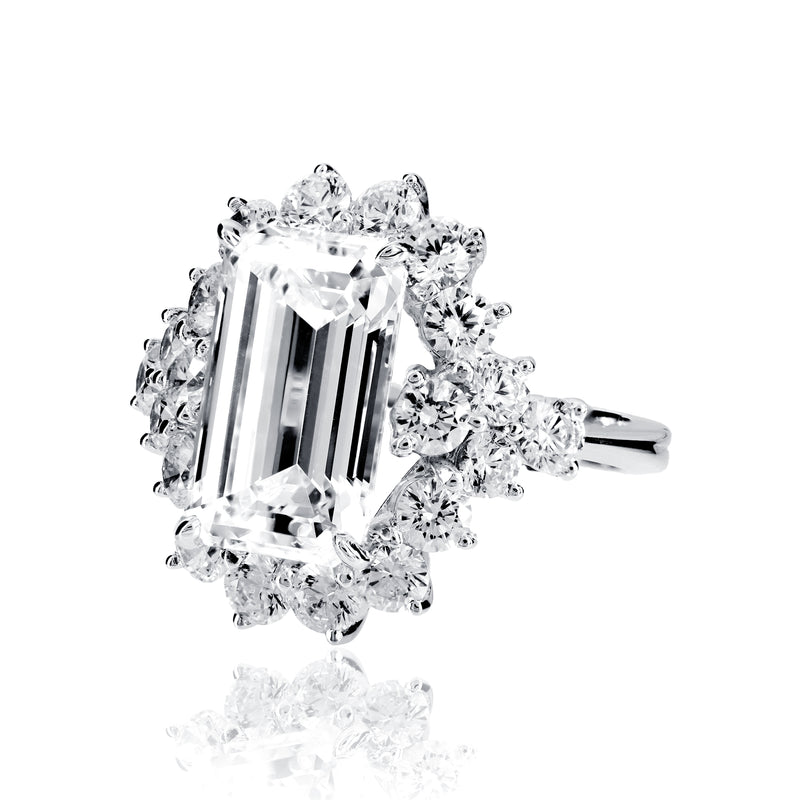 Emerald Cut Cocktail Ring with Round Accents