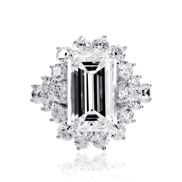Emerald Cut Cocktail Ring with Round Accents