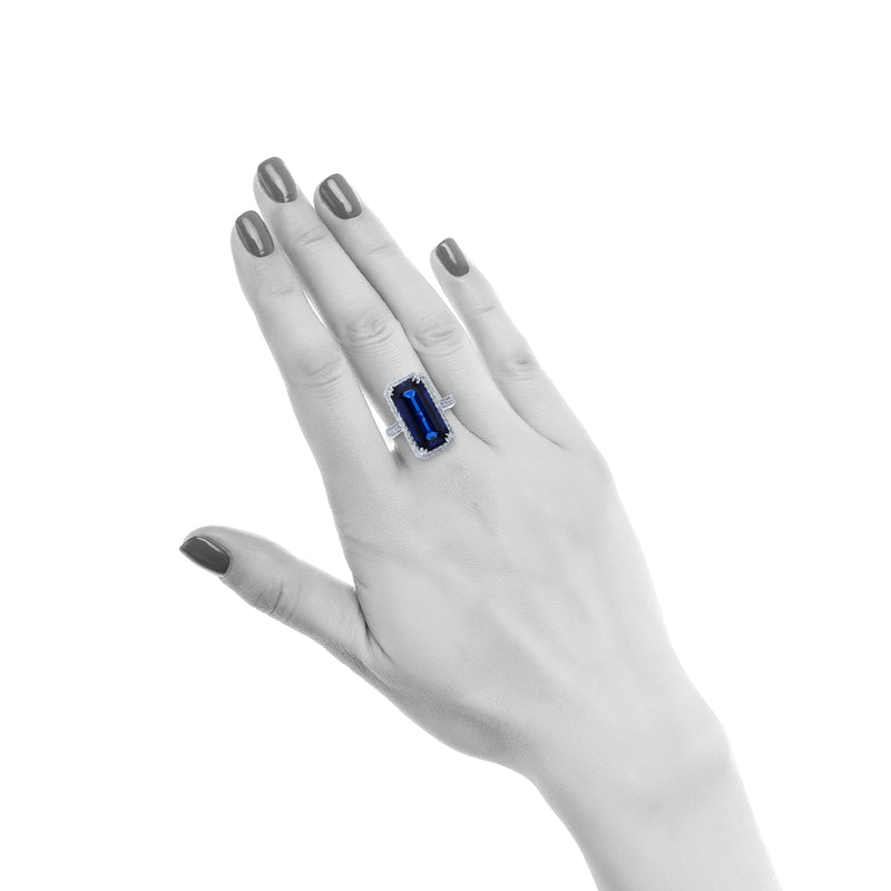 Emerald Cut Sapphire Halo Cocktail Ring
