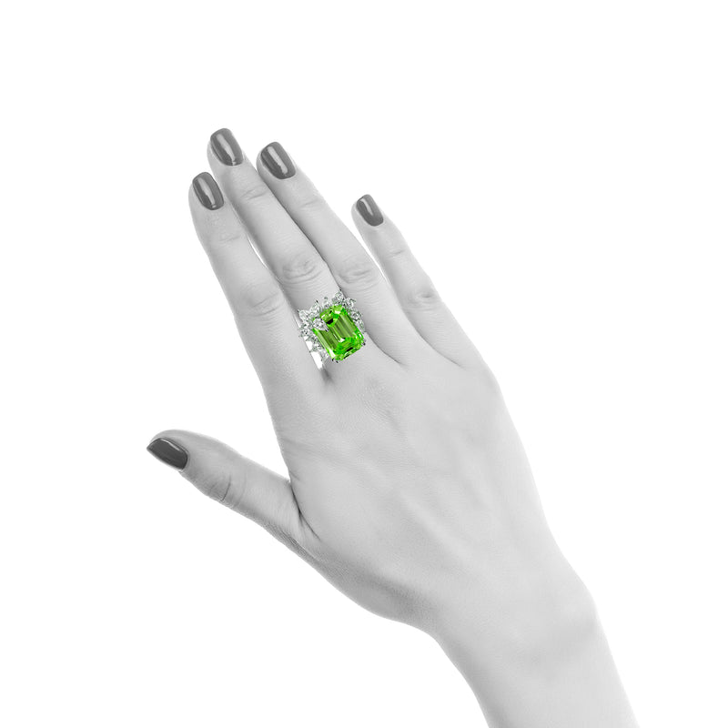 Emerald Cut Peridot Cocktail Ring with Pear Shaped Accents