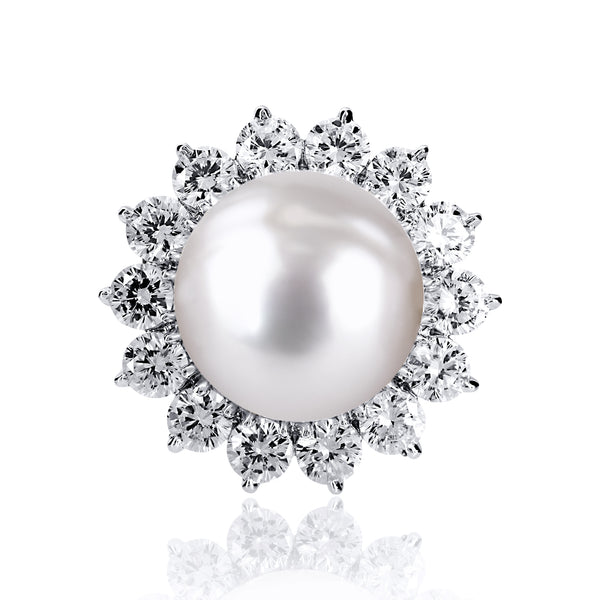 Pearl Cocktail Ring with Round Accents