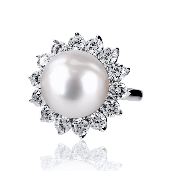 Pearl Cocktail Ring with Round Accents