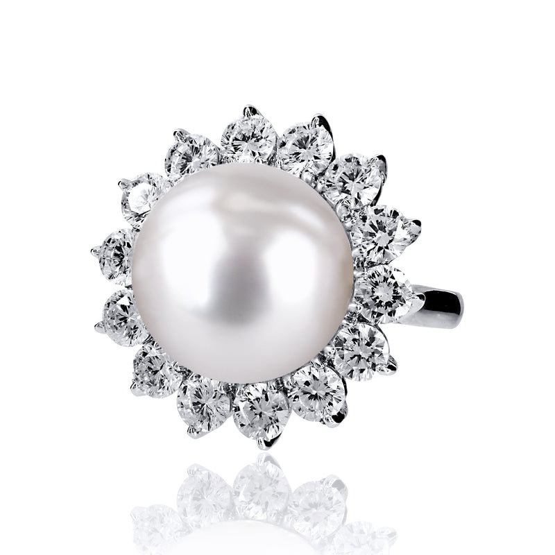 Pearl Cocktail Ring with Round Accents