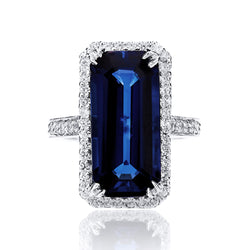 Emerald Cut Sapphire Halo Cocktail Ring