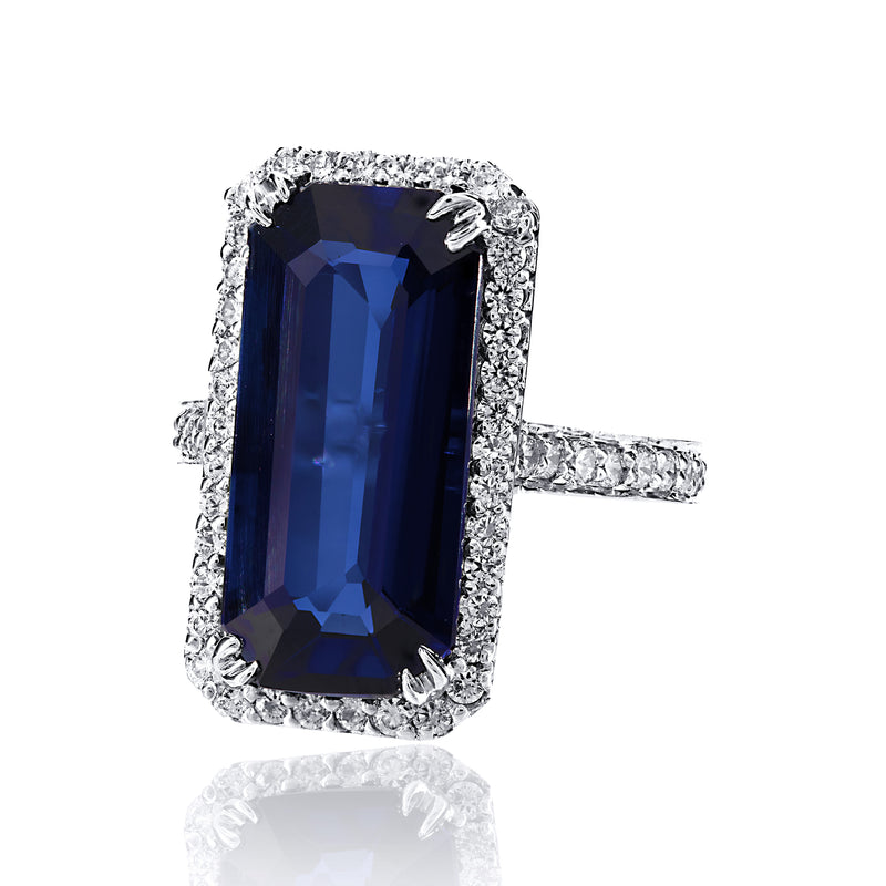 Emerald Cut Sapphire Halo Cocktail Ring