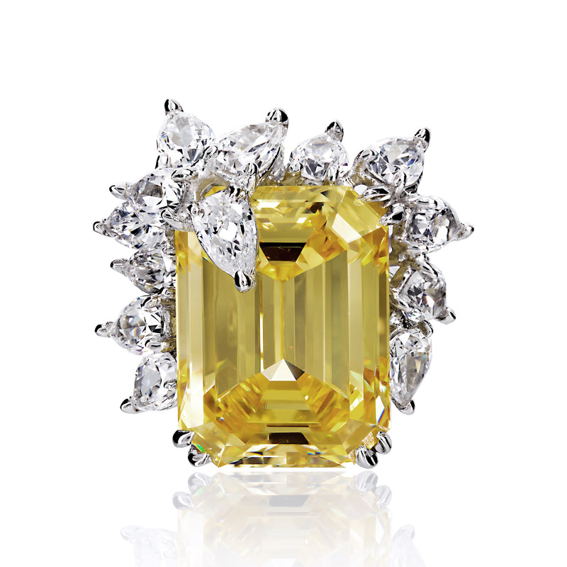 Emerald Cut Canary Cocktail Ring with Pear Shaped Accents