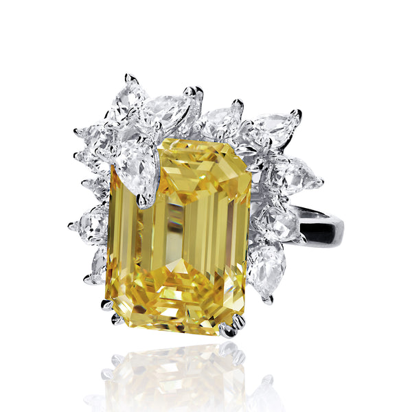 Emerald Cut Canary Cocktail Ring with Pear Shaped Accents