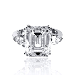 Asscher Cut Ring with a Duet of Bullet Accents - 4.5 TCW