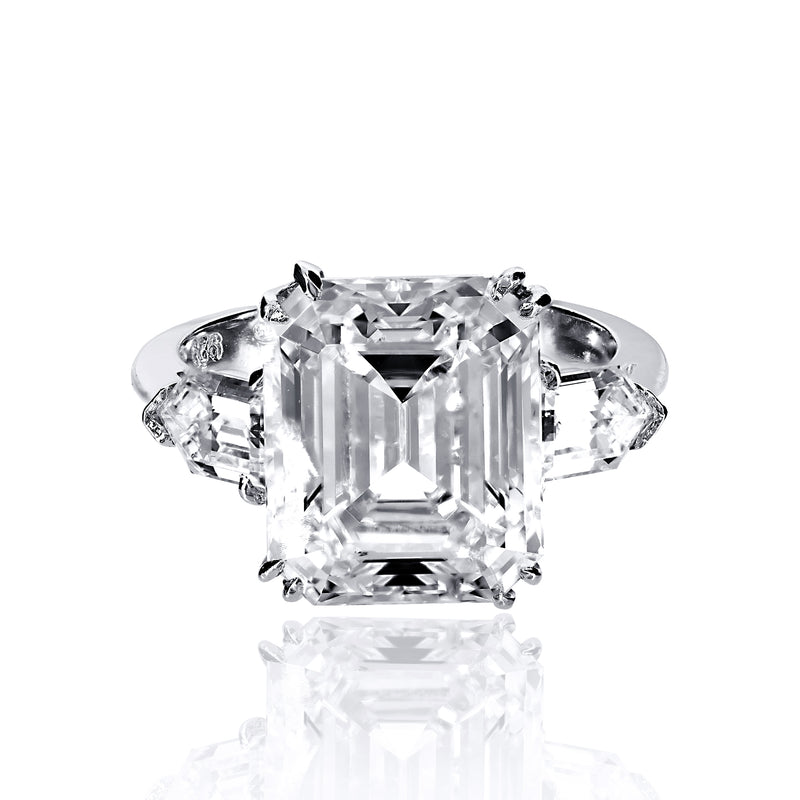 Asscher Cut Ring with a Duet of Bullet Accents - 4.5 TCW