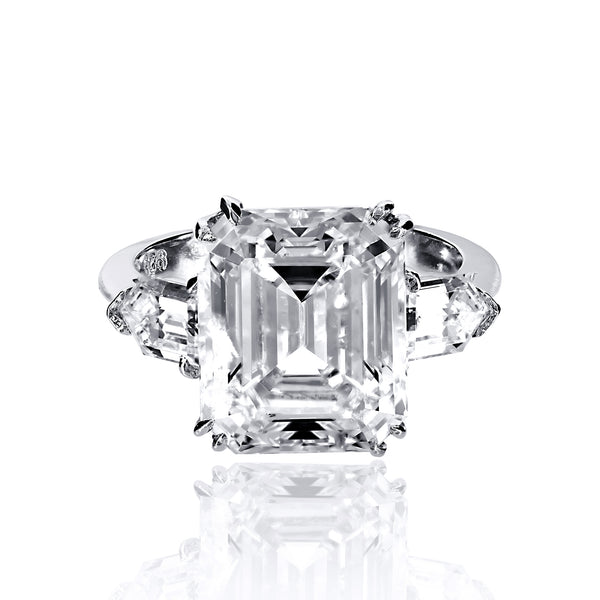 Asscher Cut Ring with a Duet of Bullet Accents - 7 CTW