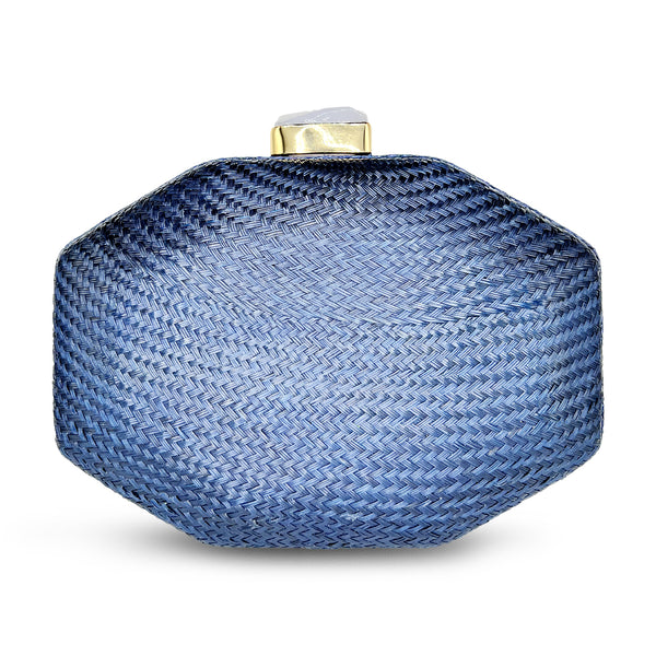 Jasmine Buntal Clutch - Midnight with Stone Closure