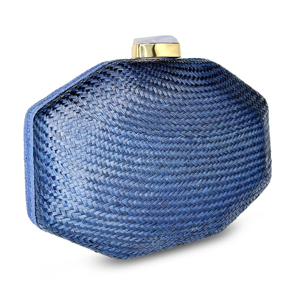 Jasmine Buntal Clutch - Midnight with Stone Closure