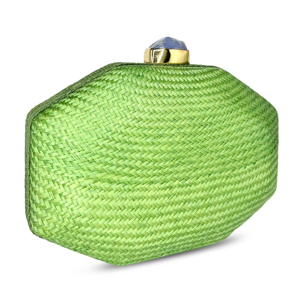 Jasmine Buntal Clutch - Kelly Green with Stone Closure