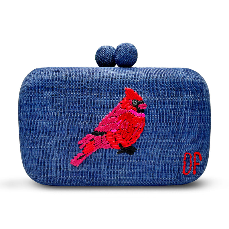 Custom Monogram Red Cardinal Clutch - Royal Blue