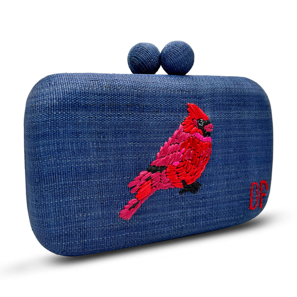 Custom Monogram Red Cardinal Clutch - Royal Blue