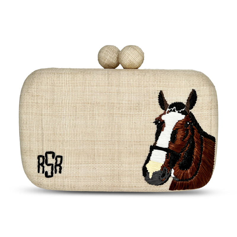 Custom Monogram Equestrian Clutch - Cream