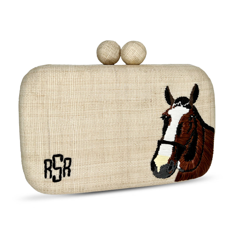 Custom Monogram Equestrian Clutch - Cream