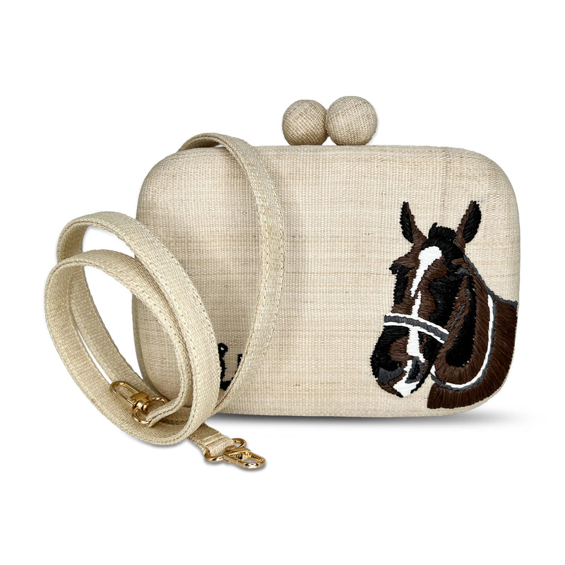Custom Monogram Equestrian Clutch - Cream