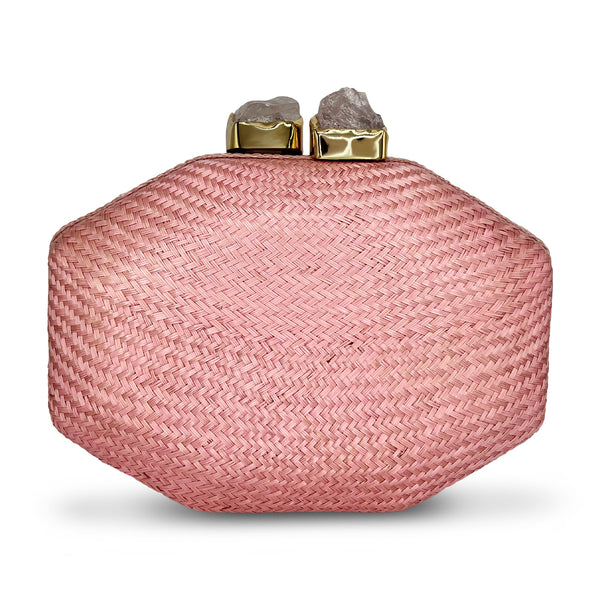 Jasmine Buntal Clutch - Pink with Stone Closure