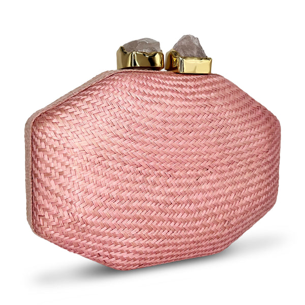 Jasmine Buntal Clutch - Pink with Stone Closure
