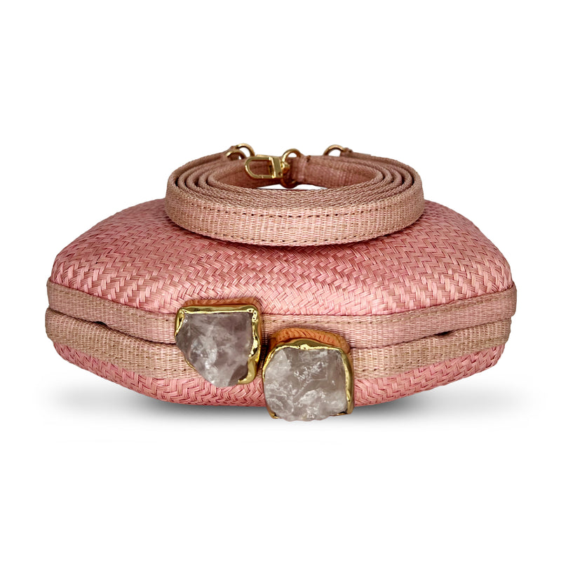 Jasmine Buntal Clutch - Pink with Stone Closure