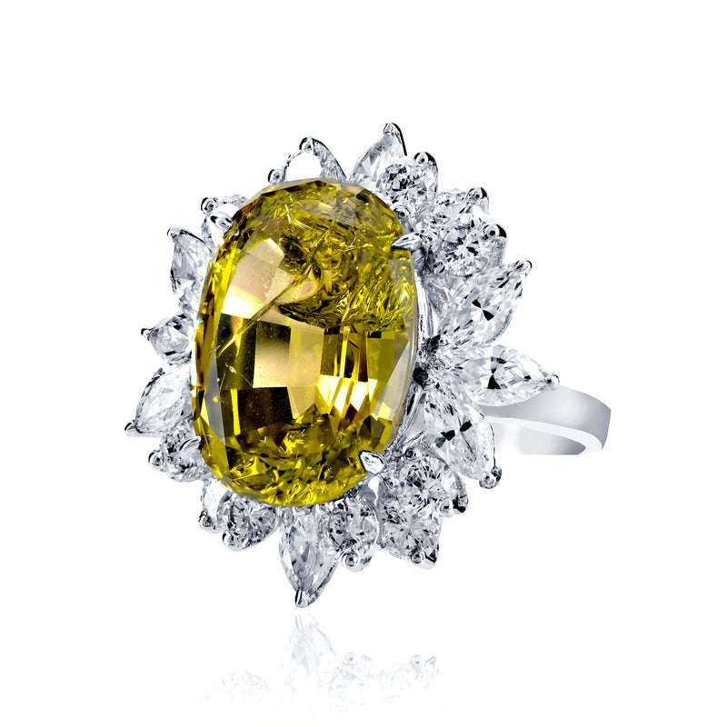 Oval Cut Cocktail Ring with Marquise and Round Accents - Multiple Colors
