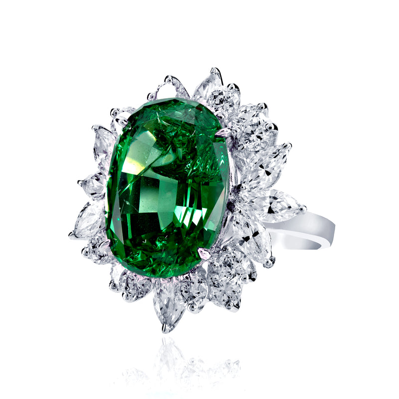 Oval Cut Cocktail Ring with Marquise and Round Accents - Multiple Colors