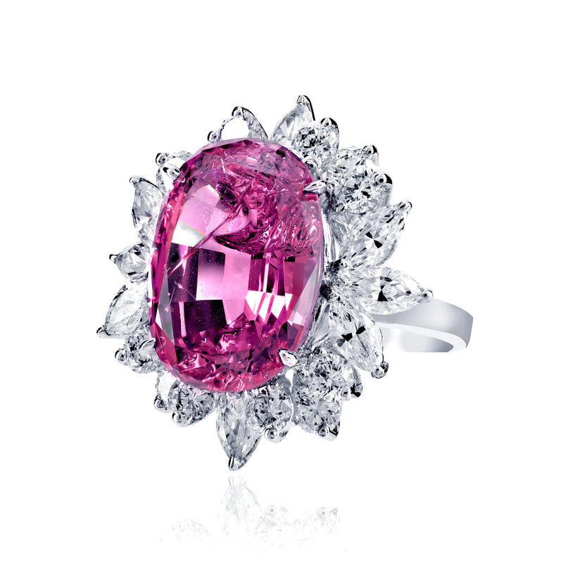 Oval Cut Cocktail Ring with Marquise and Round Accents - Multiple Colors