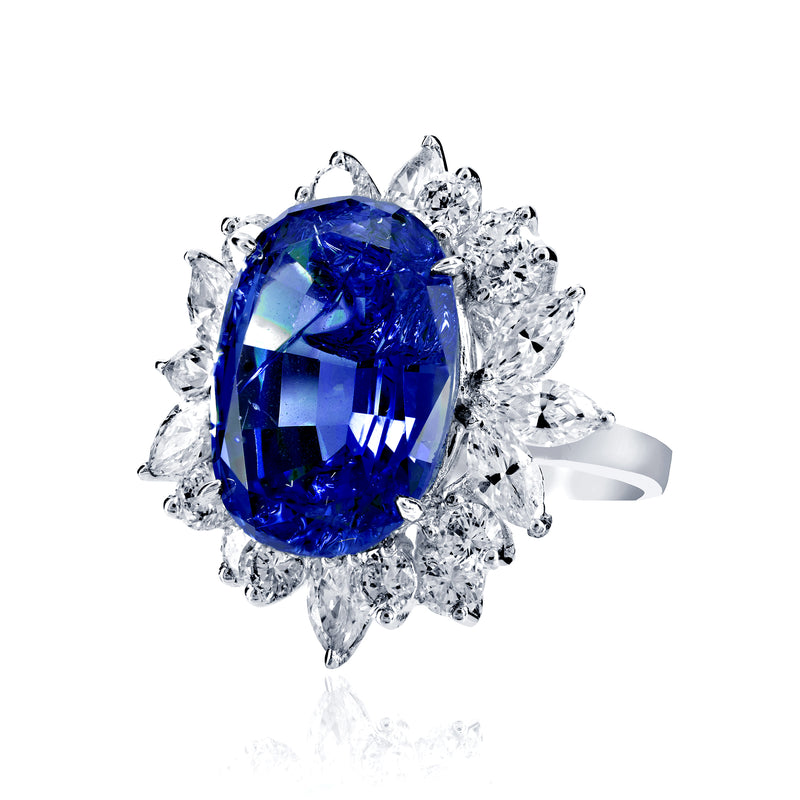 Oval Cut Cocktail Ring with Marquise and Round Accents - Multiple Colors