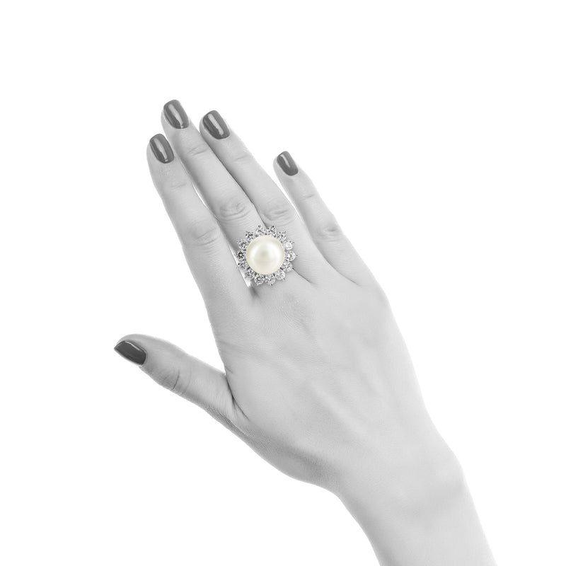 Pearl Cocktail Ring with Round Accents