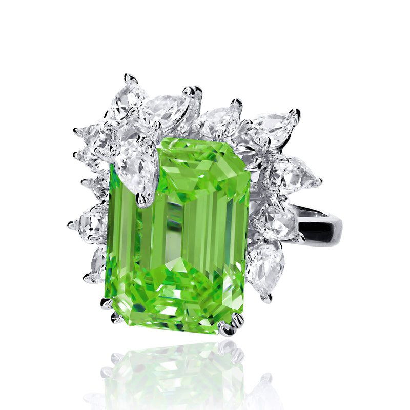 Emerald Cut Peridot Cocktail Ring with Pear Shaped Accents