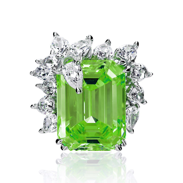 Emerald Cut Peridot Cocktail Ring with Pear Shaped Accents